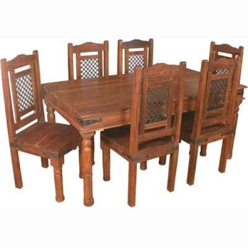 Ethnic wooden dining table with six chair set